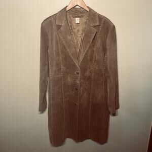 Chico's Jacket Coat Long Brown Suede Leather Western Cowgirl Button Boho 3/XL